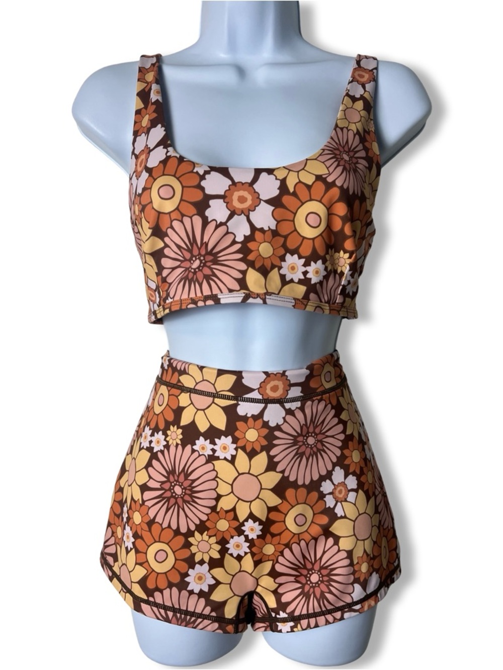 Kavala Collective Women Flower Power Vintage Swim Set Crop Top Shorts XL